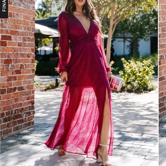 Vici Loretta Plisse Metallic Balloon Sleeve Maxi Dress Small - Picture 5 of 10